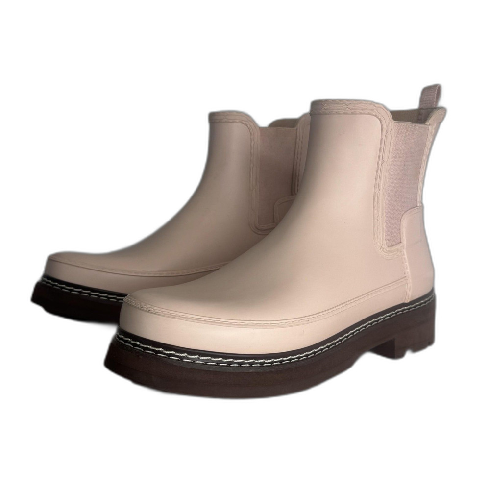 Hunter Blush Chelsea Rain Boots with Dark Brown Sole